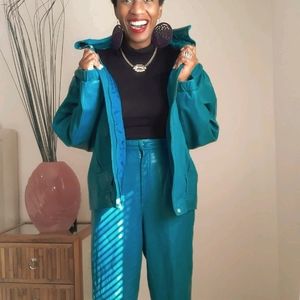 Suzelle Teal Leather Jacket and Pant Set